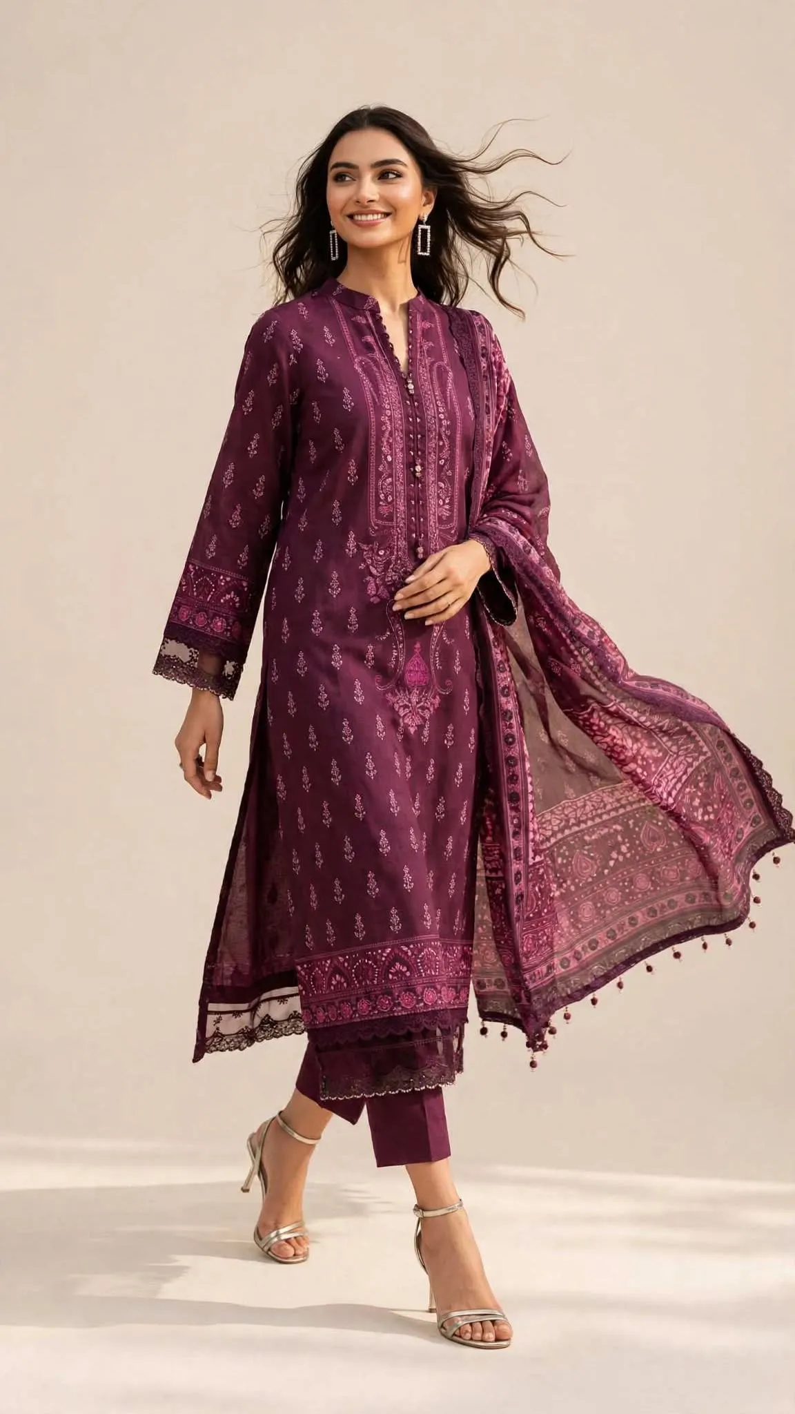 3 Piece - Digital Printed Linen Doria Suit